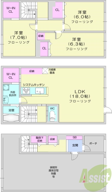 3LDK、ペット飼育可、エアコン、無料駐車場