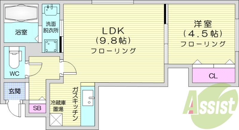 1LDK、灯油暖房、TVモニターホン、角部屋