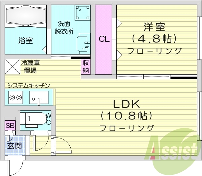 1LDK、エアコン、ペット可、システムキッチン