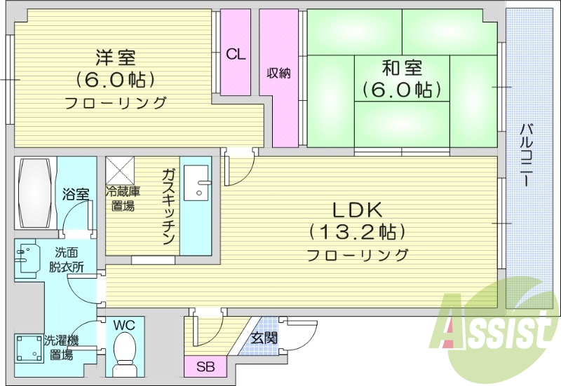 2LDK、エアコン、灯油暖房、独立洗面台、ネット無料