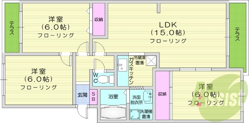3LDK、トランクルーム、独立洗面台、バストイレ別