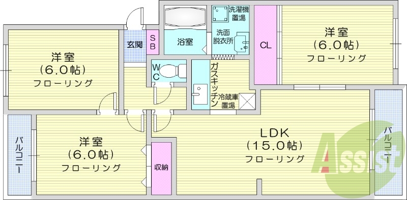 3LDK、トランクルーム、独立洗面台、バストイレ別