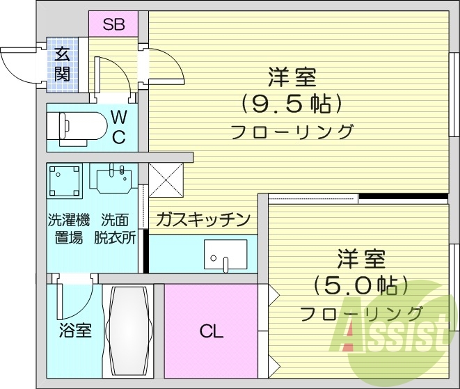 1LDK、灯油暖房、独立洗面台