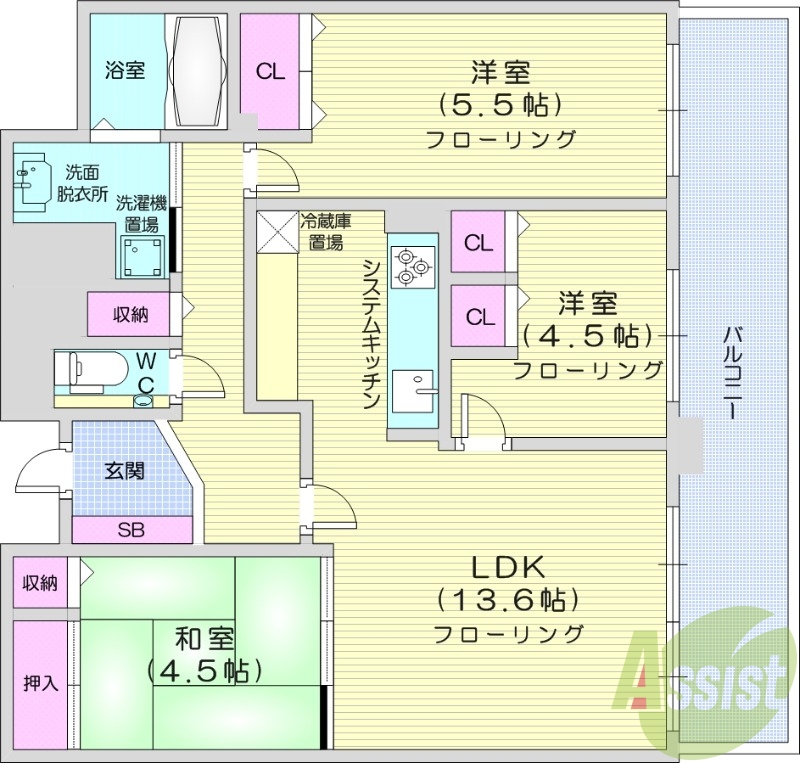 3LDK、システムキッチン、トランクルーム、ペット可