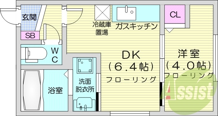 1DK、シャワートイレ、モニタ付インターホン、ネット無料