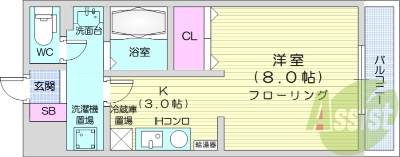 1K、オートロック、独立洗面台、宅配ボックス