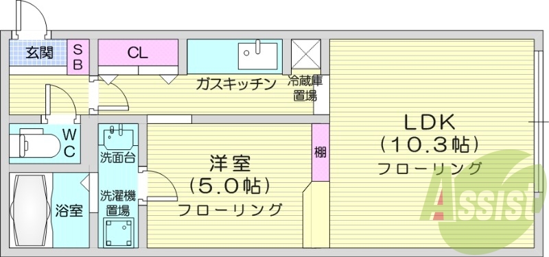 1LDK、エアコン、オートロック、シャワートイレ
