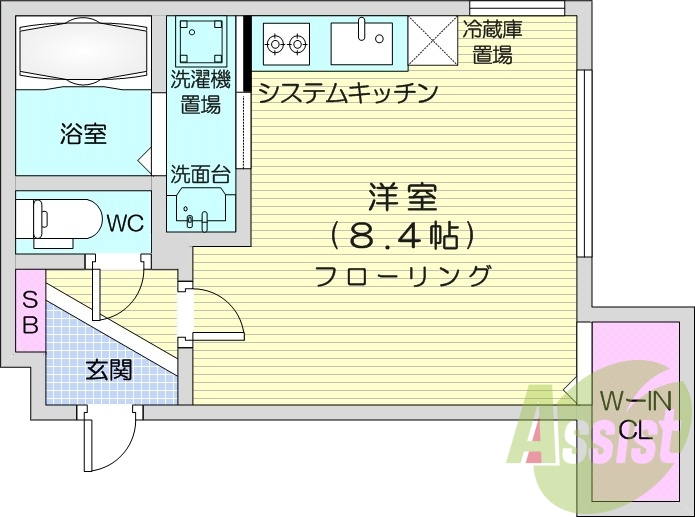 1R、エアコン、インターネット無料、角部屋