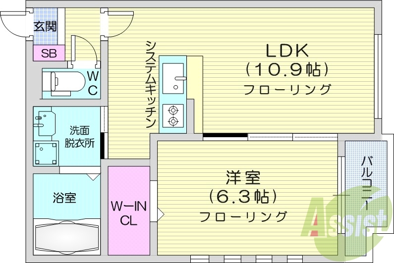 1LDK、エアコン、ウォークインクローゼット
