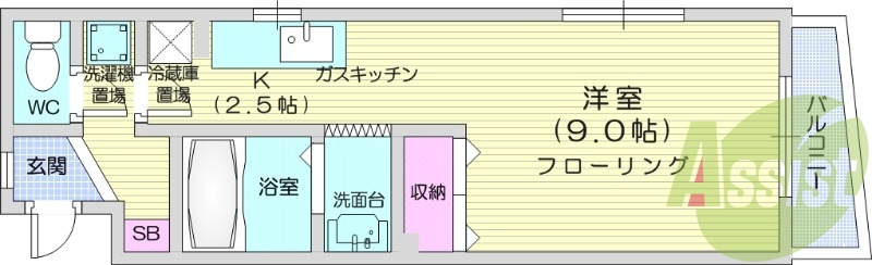 1K、エアコン、ネット無料、独立洗面台、オートロック