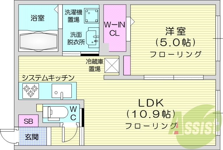 1LDK、システムキッチン、ネット無料、オートロック