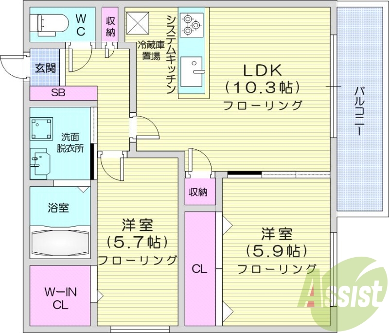 1LDK、クローゼット、シューズボックス、エアコン
