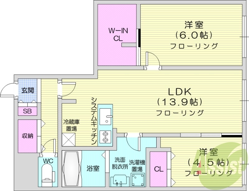 2LDK、エアコン、都市ガス、エレベーター