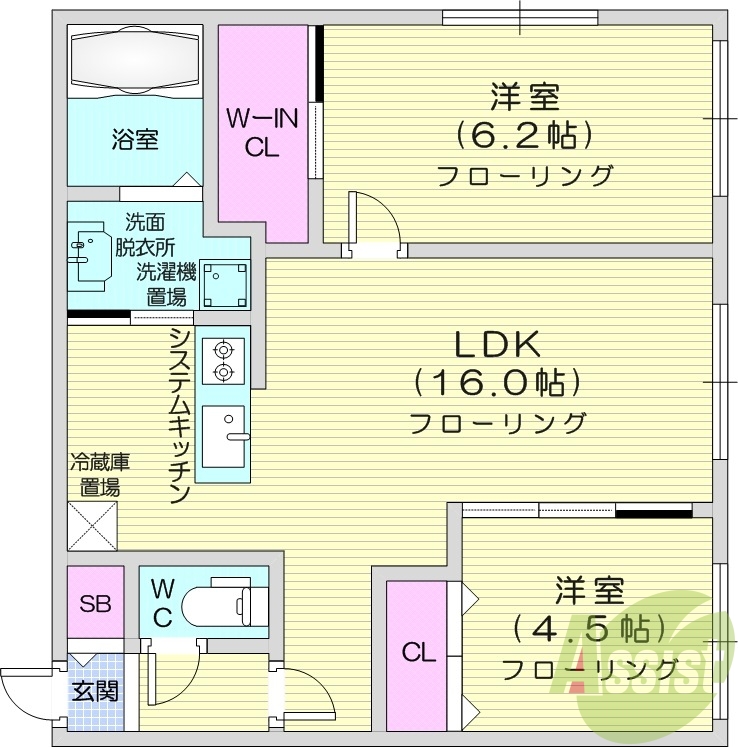 2LDK、エアコン、都市ガス、エレベーター