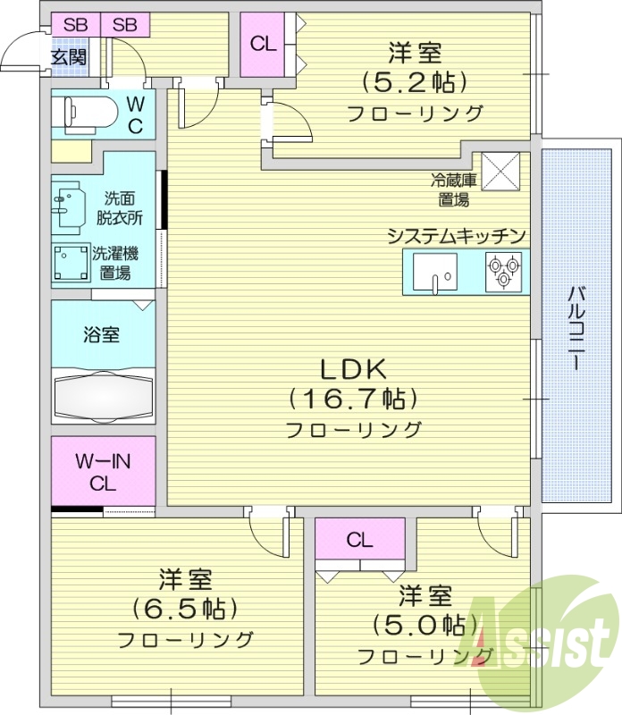 3LDK、エアコン、都市ガス、エレベーター