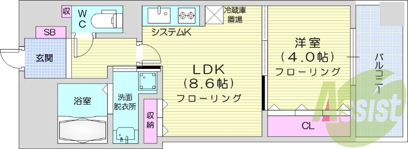 1LDK、都市ガス、ネット無料、追い焚き、浴室乾燥、床暖房
