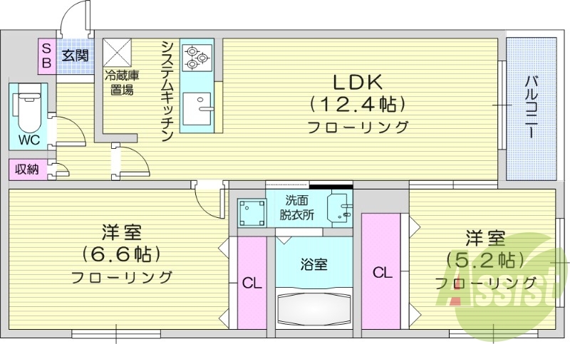 2LDK、エアコン、エレベーター、灯油暖房
