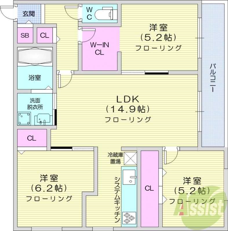 3LDK、エアコン、ネット無料、追い焚き