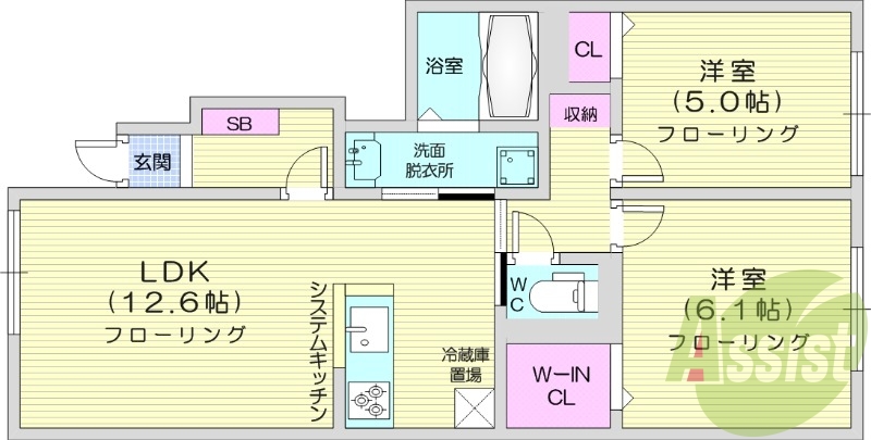 2LDK、浴室乾燥機、追い焚き、エアコン