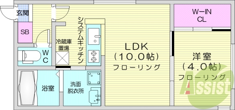 1LDK、エアコン、都市ガス、ペット飼育可能