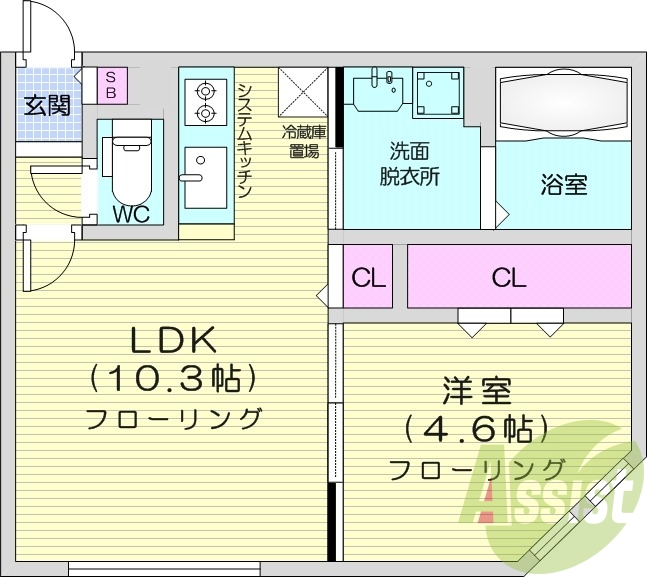 1LDK、エアコン、ペット可、システムキッチン