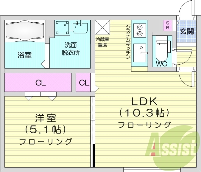 1LDK、エアコン、ペット可、システムキッチン