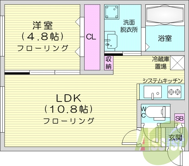 1LDK、エアコン、ペット可、システムキッチン