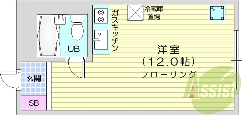 1R、都市ガス、オートロック、モニタ付インターホン