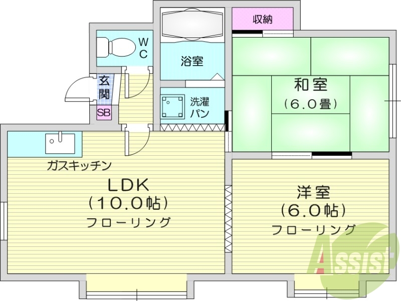 2LDK、都市ガス、灯油暖房、最上階、収納