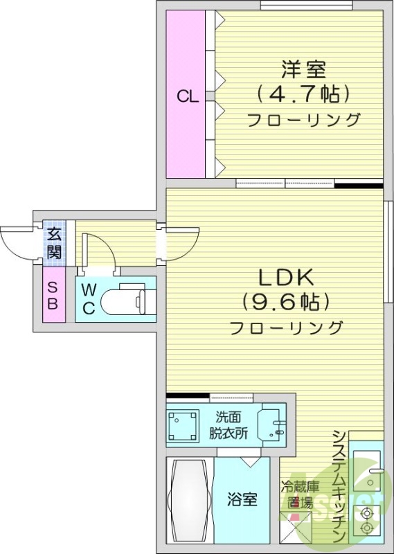 1LDK、都市ガス、エアコン、システムキッチン