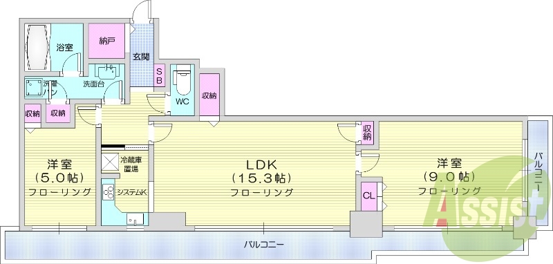 2LDK、ペット可、システムキッチン、食洗器、都市ガス