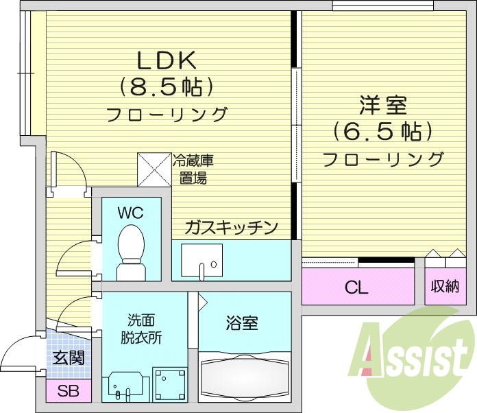 1LDK、独立洗面台、灯油暖房、バストイレ別