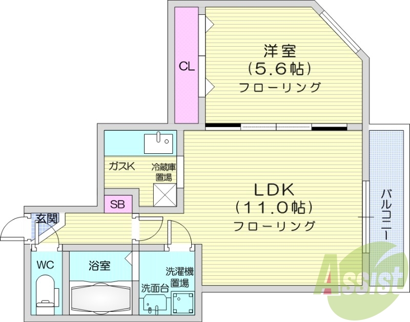 1LDK、都市ガス、TVモニターホン、ネット無料