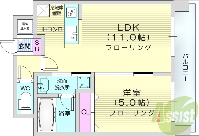 1LDK、オール電化、エアコン、ペット可