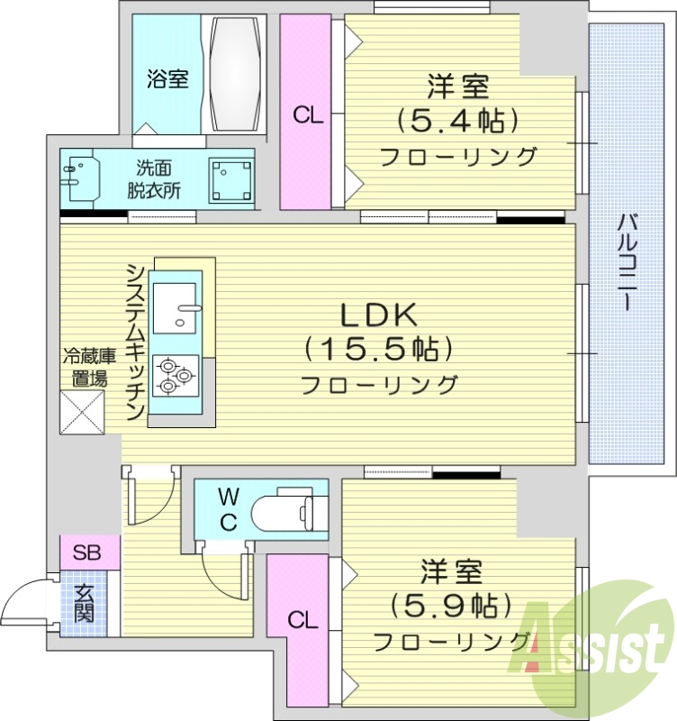2LDK、都市ガス、ペット可、エアコン、追い焚き、