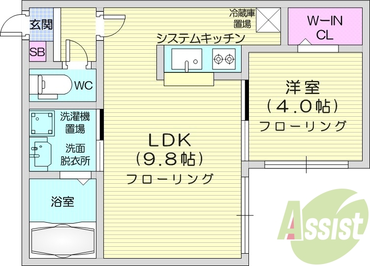 1LDK、システムキッチン、角部屋、オートロック