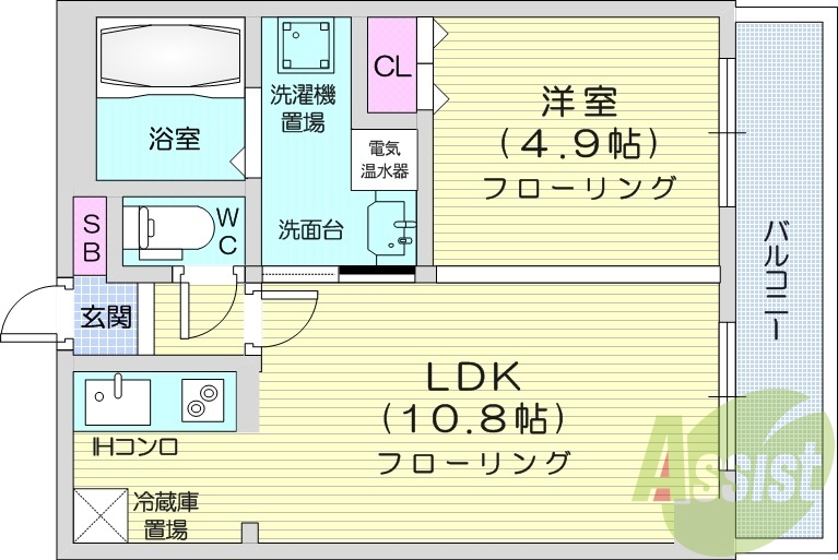 1LDK、エアコン、シャワートイレ、オール電化、独立洗面台