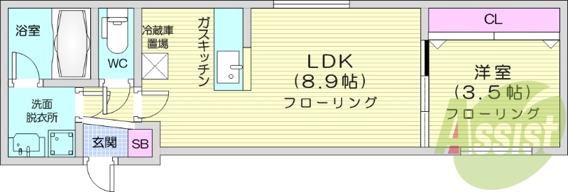 1LDK、エアコン、ガス暖房、ネット無料