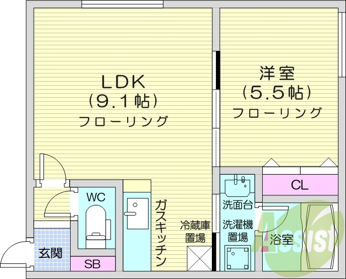1LDK、クローゼット、シューズボックス、独立洗面台