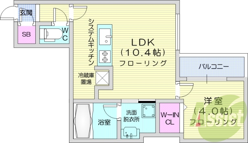 1LDK、エアコン、都市ガス、ネット無料