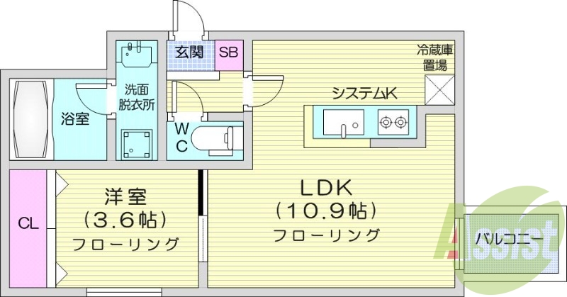 1LDK、エアコン、都市ガス、ネット無料