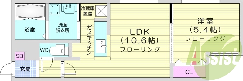 1LDK、都市ガス、ネット無料、エアコン、バストイレ別