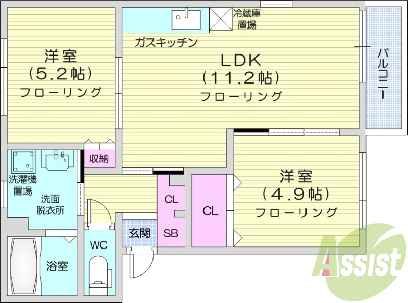 2LDK、エアコン、ネット無料、追い焚き、灯油暖房