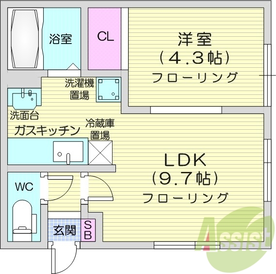 1LDK、エアコン、独立洗面台、バストイレ別