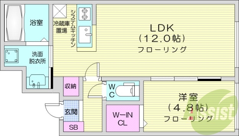 1LDK、エアコン、都市ガス、システムキッチン