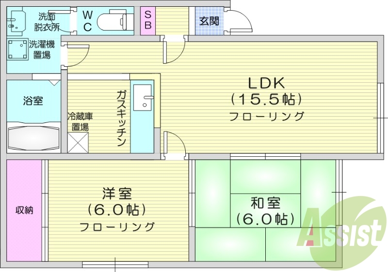 2LDK、エアコン、独立洗面台、トランクルーム
