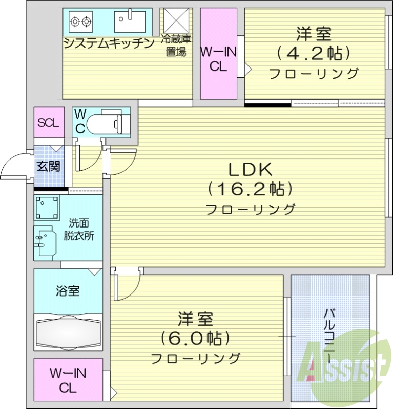 2LDK、都市ガス、エアコン、システムキッチン、ネット無料