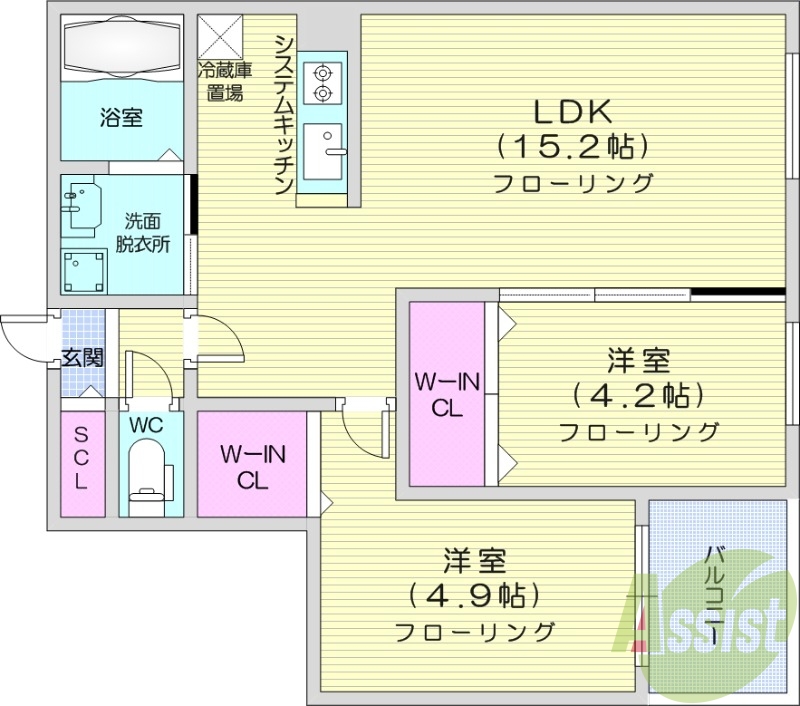 2LDK、都市ガス、エアコン、システムキッチン、ネット無料