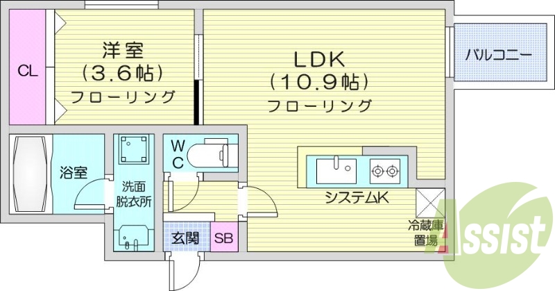 1LDK、エアコン、都市ガス、ネット無料
