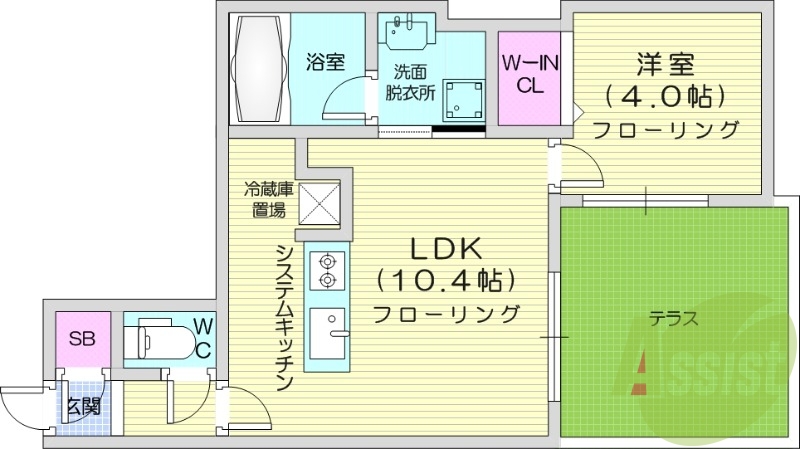 1LDK、エアコン、都市ガス、ネット無料